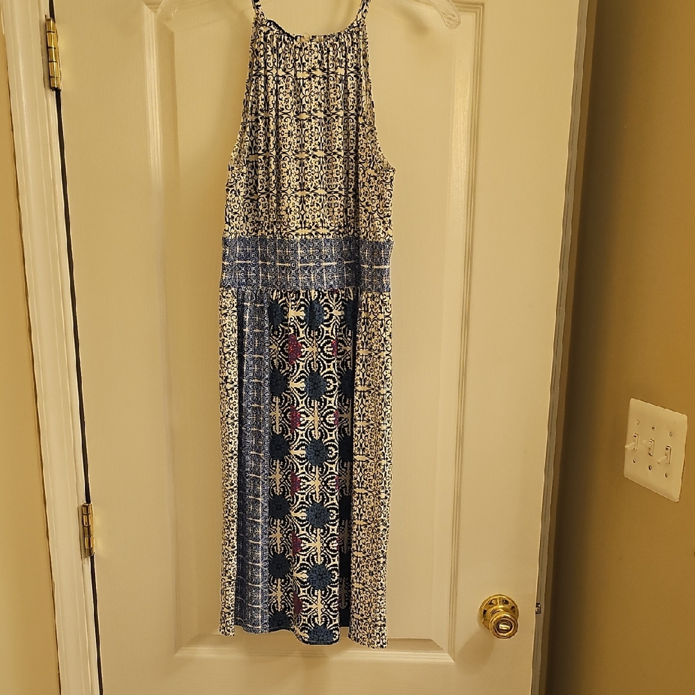 Blue and White Patterned Women's Dress